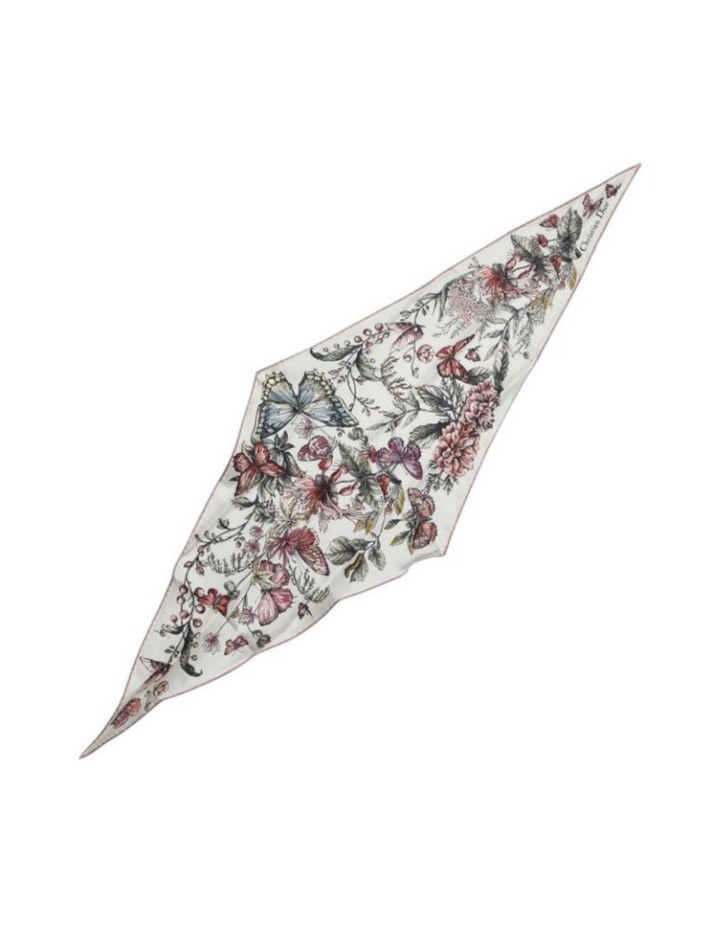 Dior Mexico Millefiori Papillon Flower Motif Scarf Diamond Multicolor White Silk